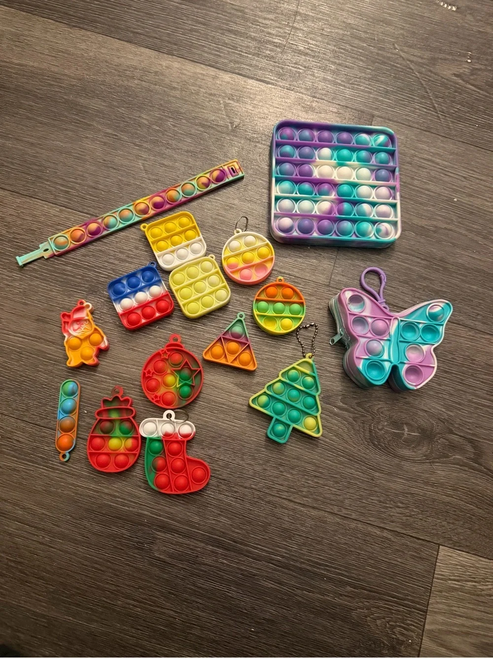 Assorted Multicolor Kids Pop Fidget Toy Set - Butterfly, Square, Keychains